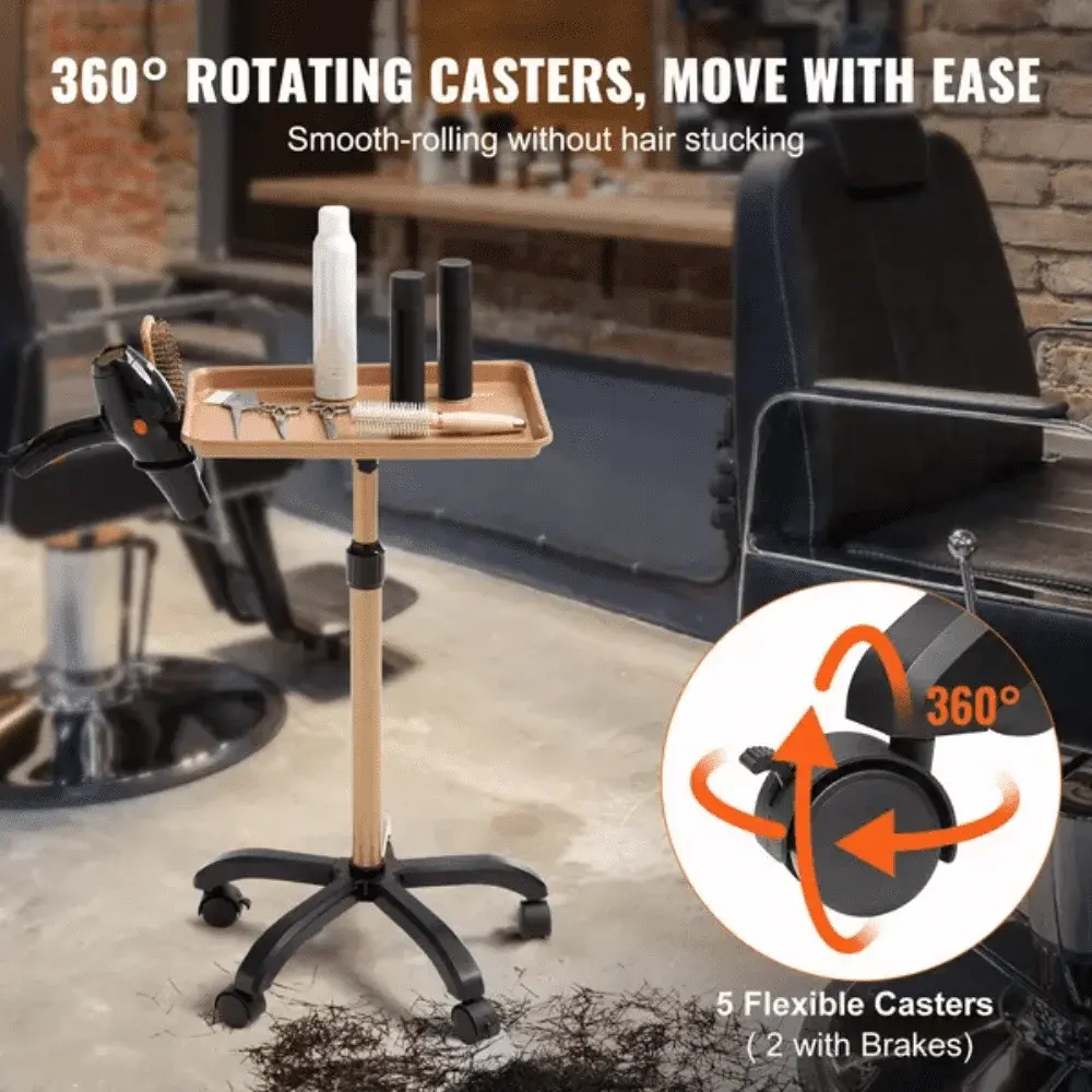 Salon Tray Cart, 30"-43" Height Adjustable Rolling Salon Tray, Cold-rolled Plate Tattoo Tray with 5 Wheels (2 Lockable)