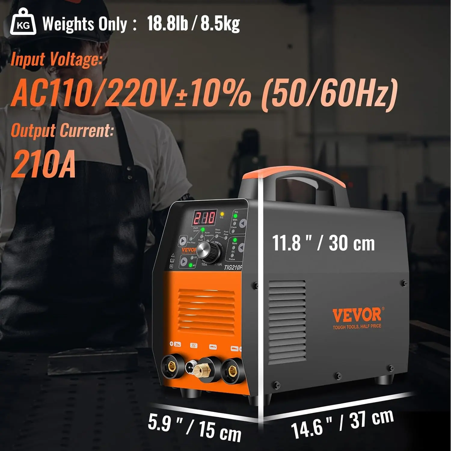 TIG Welder 210Amp, 3 in 1 Welder TIG, 110/220V Dual Voltage HF TIG/Stick/Clean Welding Machine with Pulse, IGBT Inverter & Torch