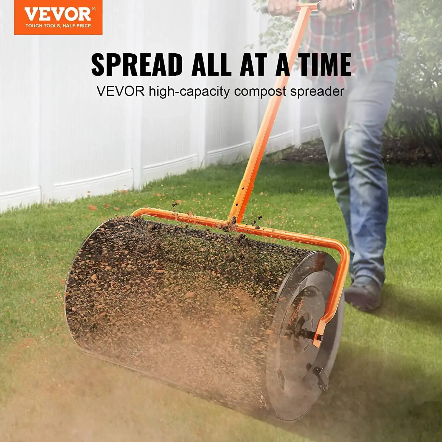 24" Compost Spreader Peat Moss Spreader Roller Lawn Spreader
