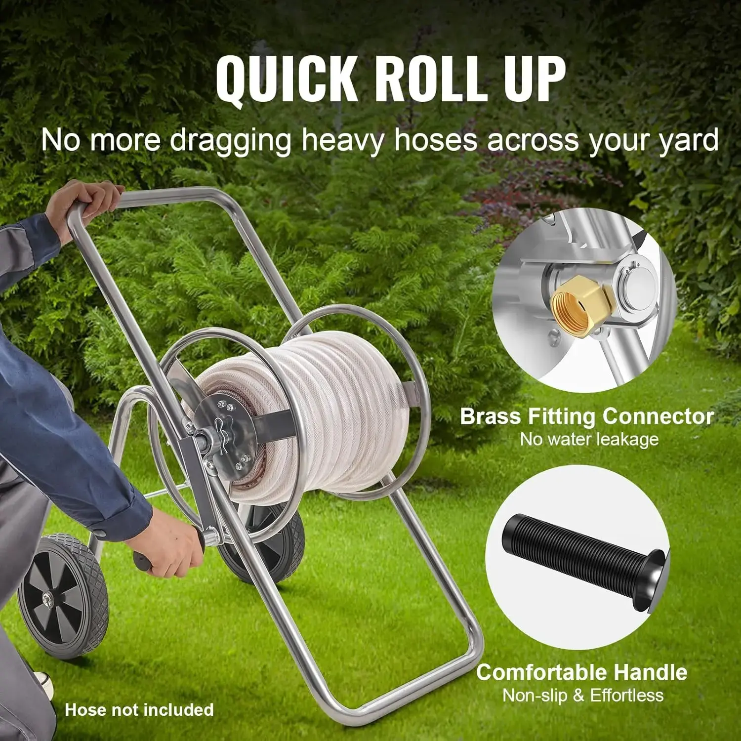 Hose Reel Cart, Hold Up to 175 ft of 5/8’’  (Hose Not Included), Garden Water Hose Carts Mobile Tools with Wheels