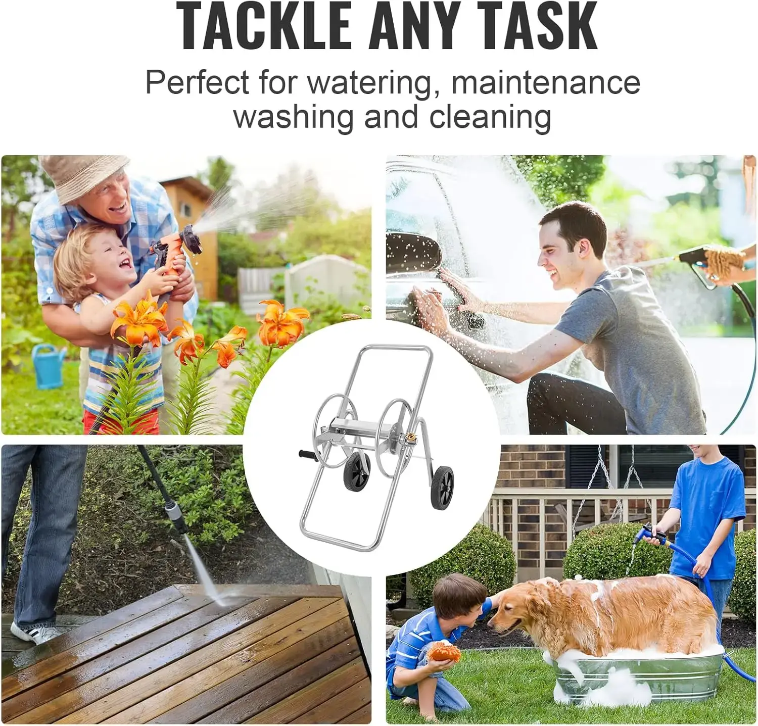 Hose Reel Cart, Hold Up to 175 ft of 5/8’’  (Hose Not Included), Garden Water Hose Carts Mobile Tools with Wheels