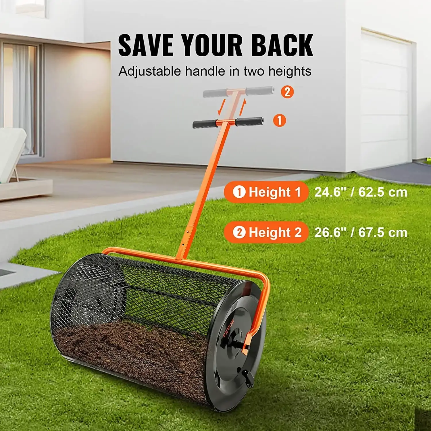 24" Compost Spreader Peat Moss Spreader Roller Lawn Spreader