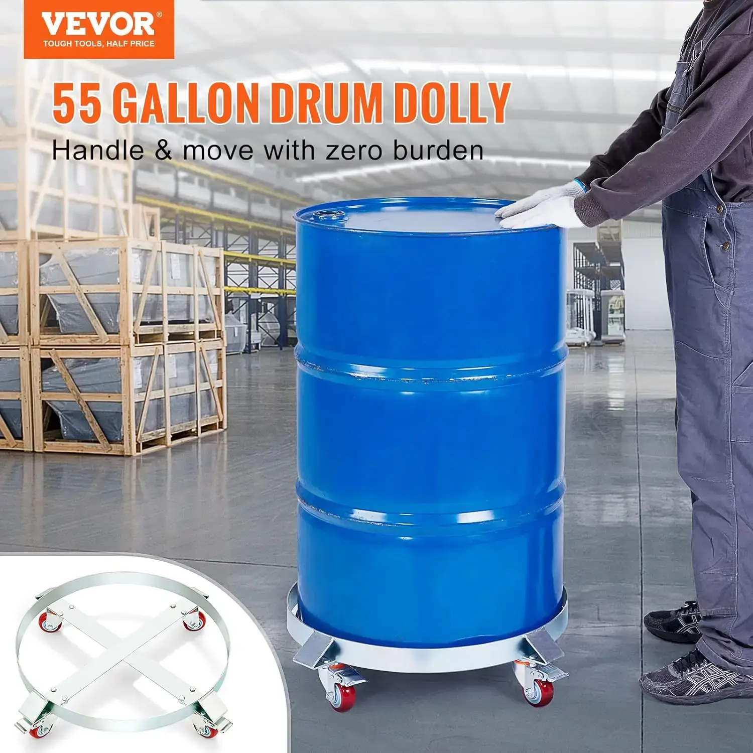 2PCS 55 Gallon Heavy Duty Drum Dolly, 1000 lbs Load Capacity, Barrel Dolly Cart Drum Caddy with Steel Frame 4 Swivel Casters