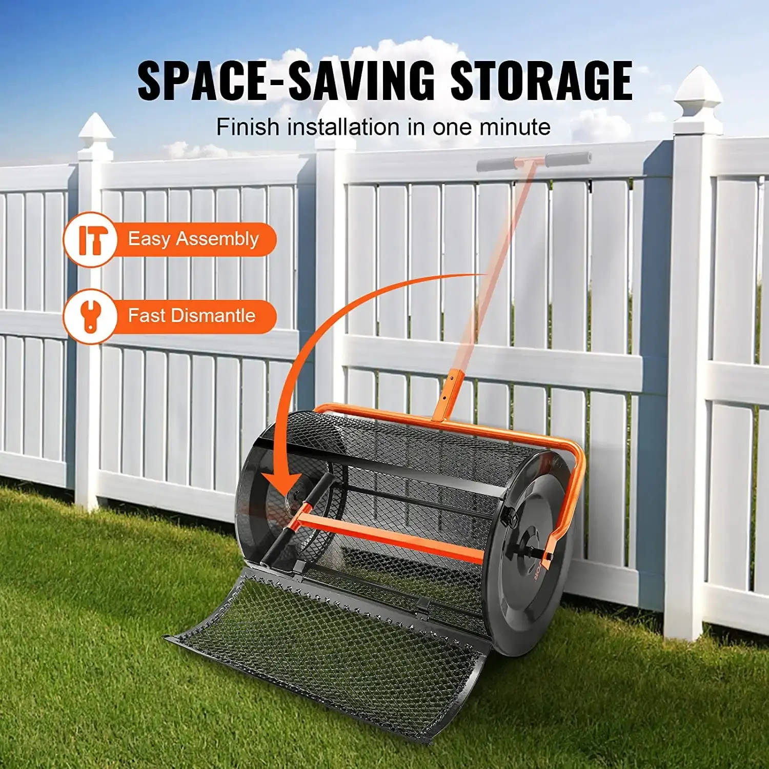 24" Compost Spreader Peat Moss Spreader Roller Lawn Spreader