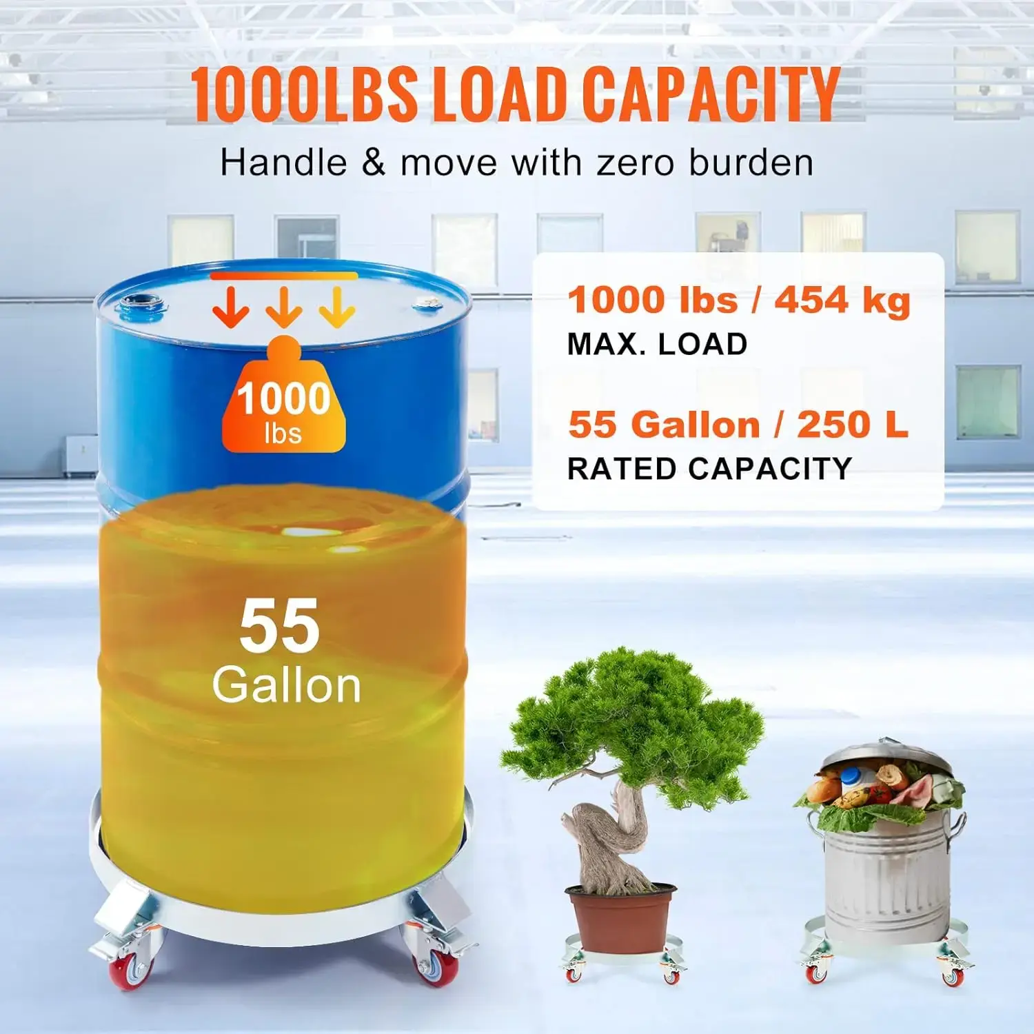2PCS 55 Gallon Heavy Duty Drum Dolly, 1000 lbs Load Capacity, Barrel Dolly Cart Drum Caddy with Steel Frame 4 Swivel Casters