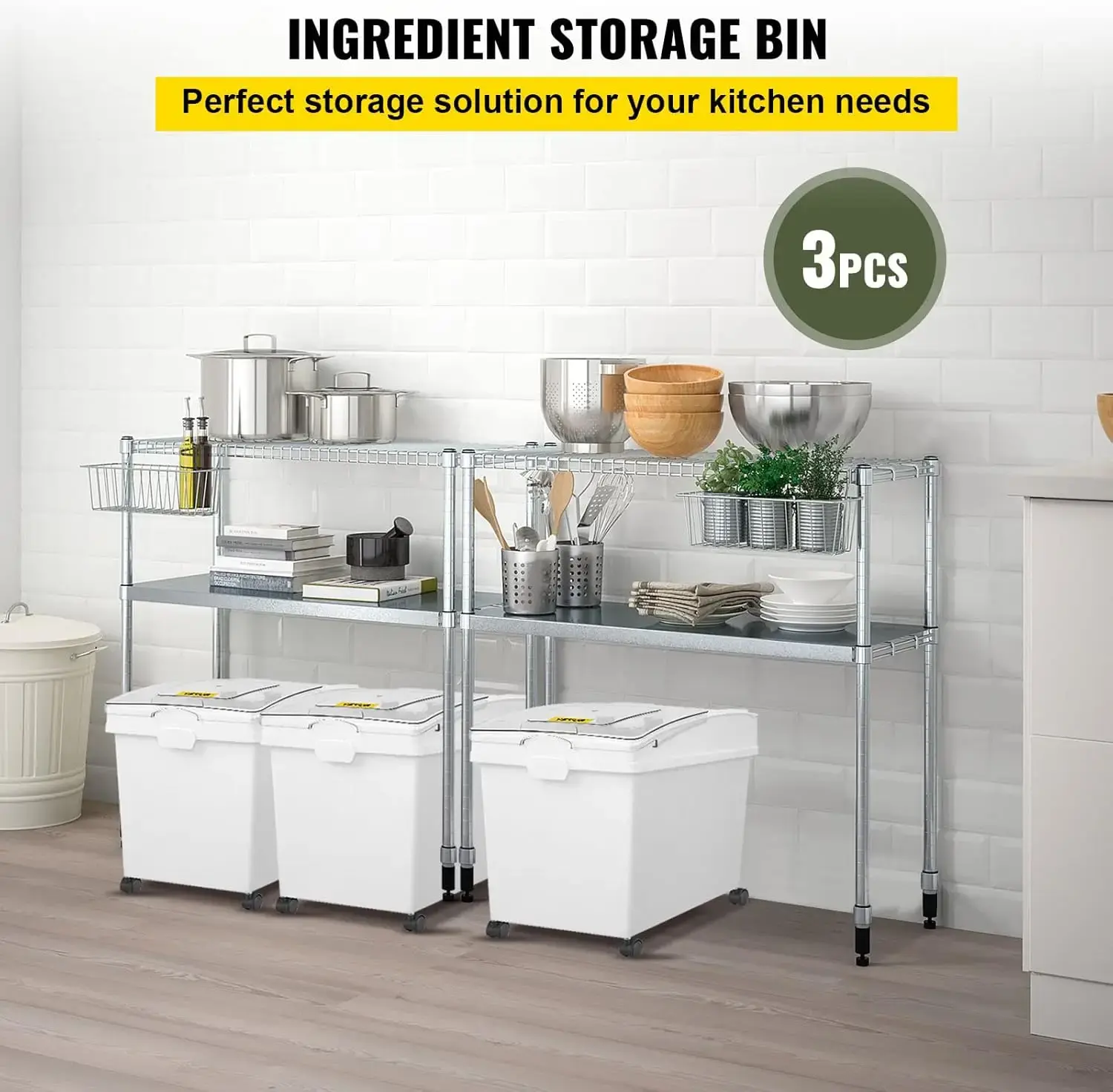 Ingredient Bin, 10.5 Gallons Capacity Ingredient Storage Bin, PP Material Flour Bins On Wheels
