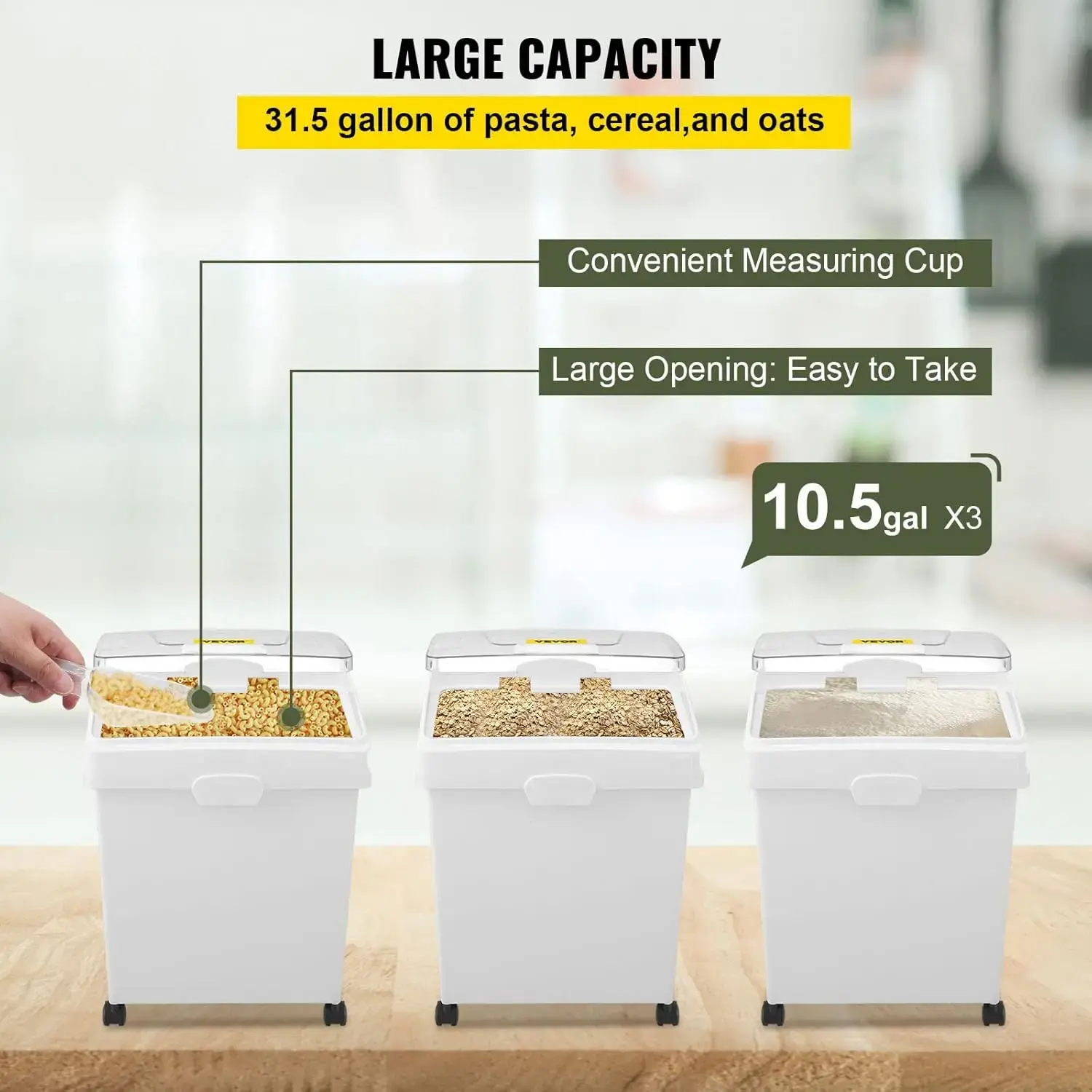 Ingredient Bin, 10.5 Gallons Capacity Ingredient Storage Bin, PP Material Flour Bins On Wheels