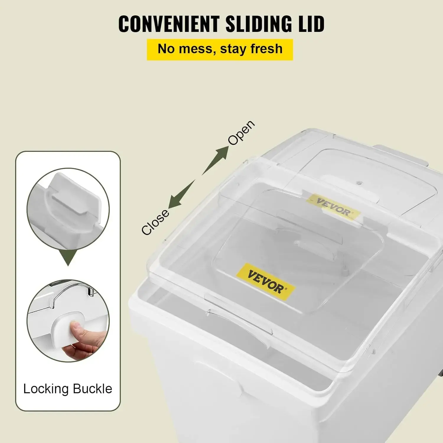 Ingredient Bin, 10.5 Gallons Capacity Ingredient Storage Bin, PP Material Flour Bins On Wheels