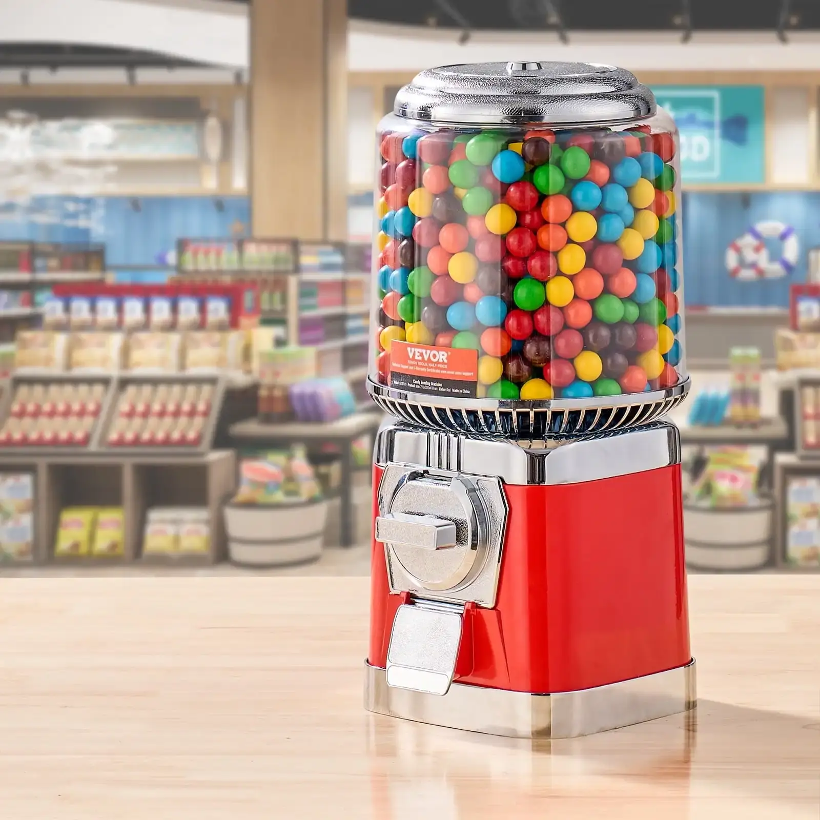 16"H Gumball Machine Vending Coin Bank Vintage Candy Dispenser PC Red