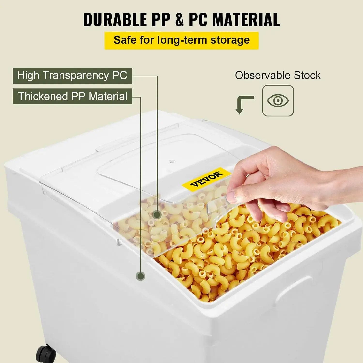 Ingredient Bin, 10.5 Gallons Capacity Ingredient Storage Bin, PP Material Flour Bins On Wheels