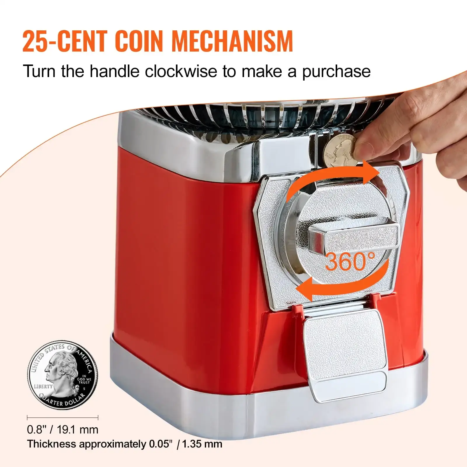 16"H Gumball Machine Vending Coin Bank Vintage Candy Dispenser PC Red