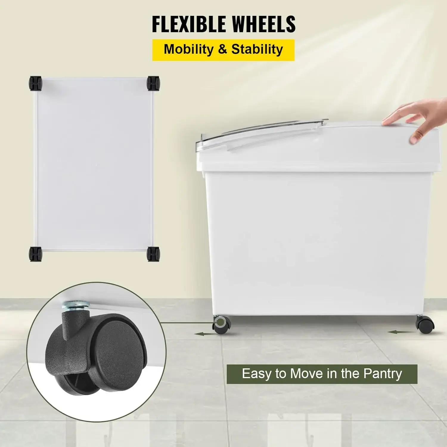 Ingredient Bin, 10.5 Gallons Capacity Ingredient Storage Bin, PP Material Flour Bins On Wheels