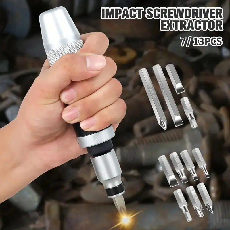 7/13 Piece Impact Screwdriver Set Shockproof Screwdriver Chisel Bits Multifunctional Screw Extractor Remover Repair Tools