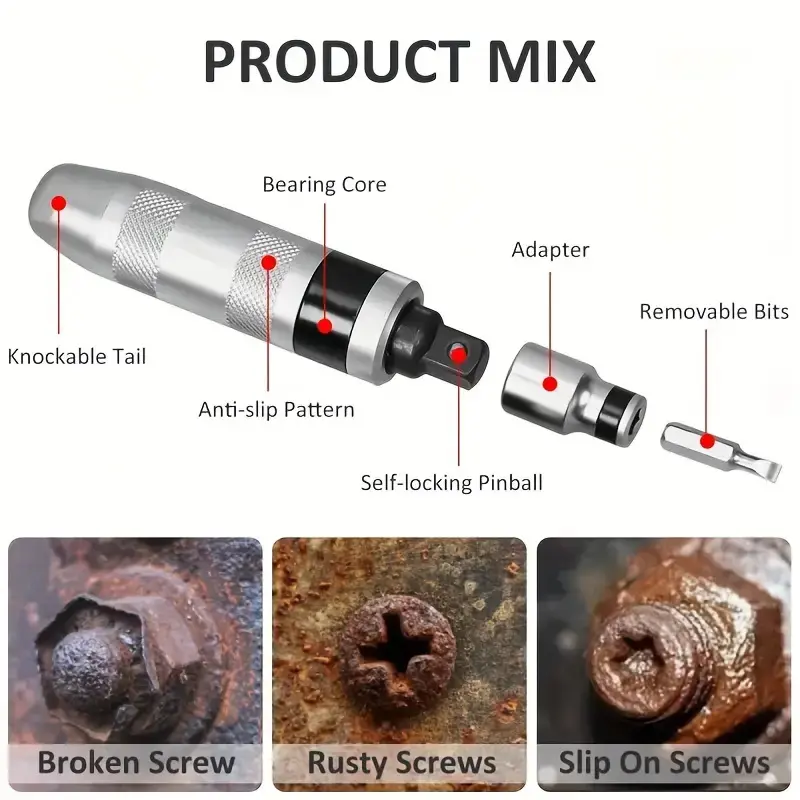 7/13 Piece Impact Screwdriver Set Shockproof Screwdriver Chisel Bits Multifunctional Screw Extractor Remover Repair Tools