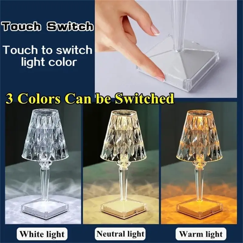 Diamond Table Lamp Acrylic Decoration Desk Lamps for Bedroom Bedside Bar Crystal Lighting Fixtures Gift LED Night Light