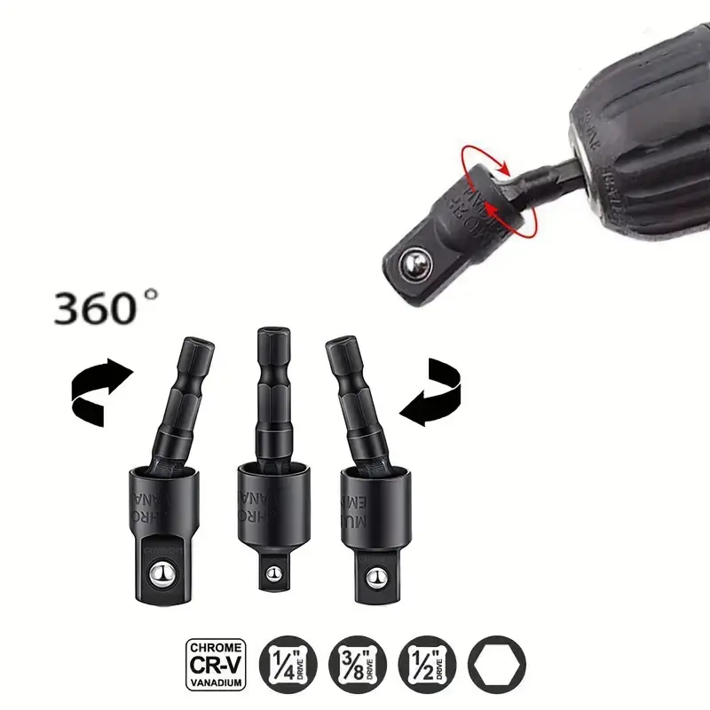 105° Hexagonal Handle To Square Bit Connecting Rod Electric Drill Wind Batch Conversion Sleeve Wrench 1/2 3/8 1/4 Conversion Rod