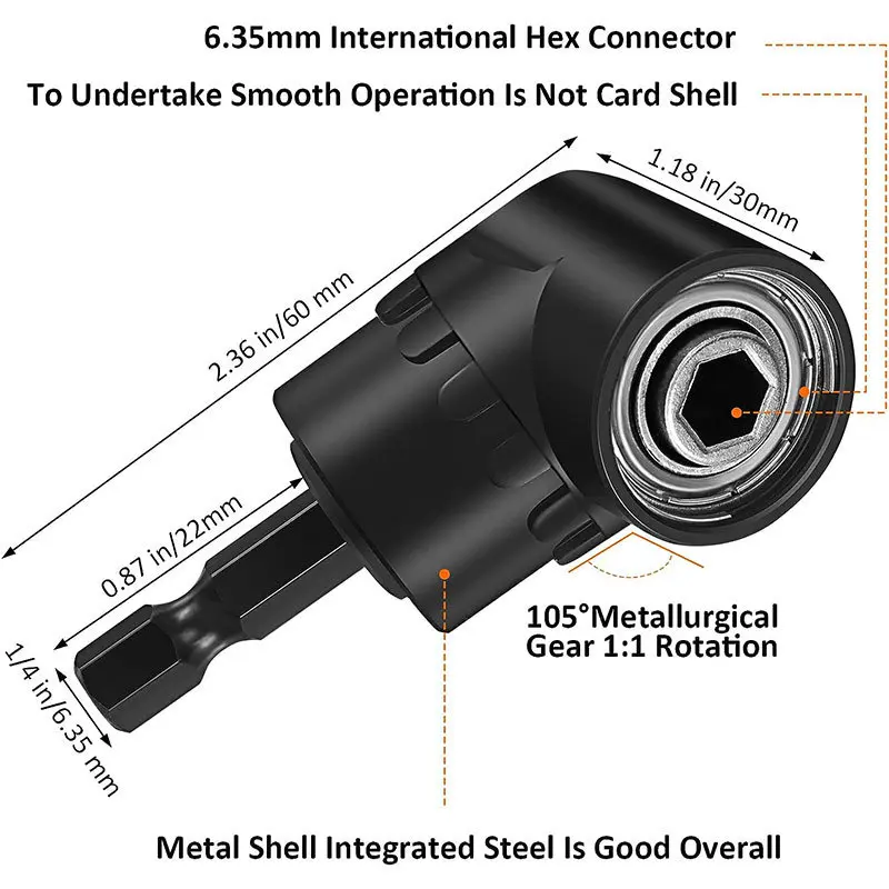 105° Hexagonal Handle To Square Bit Connecting Rod Electric Drill Wind Batch Conversion Sleeve Wrench 1/2 3/8 1/4 Conversion Rod