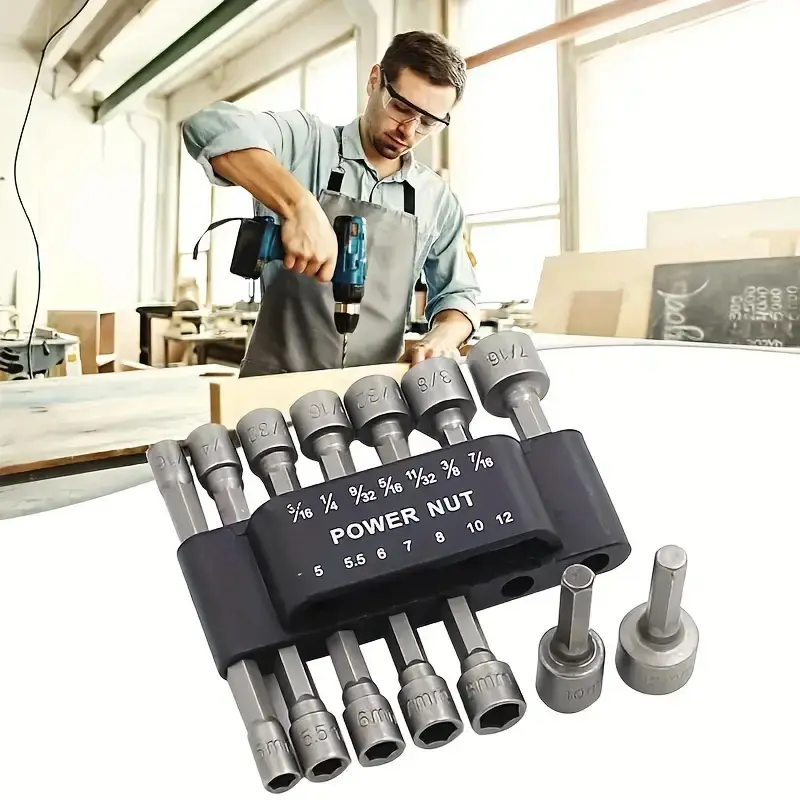 9/14pcs Nut Driver Bit Socket Sleeve Nozzle Nut Hexagonal Handle Batch Socket Head Hand Drill Electric Screwdriver Accessories