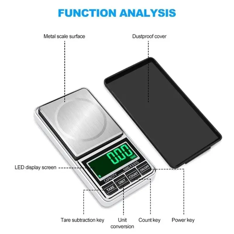 Portable Mini Pocket Jewelry Scale USB Rechargeable Digital Electronic Jewelry Scale High Precision Mini Portable LED Balance