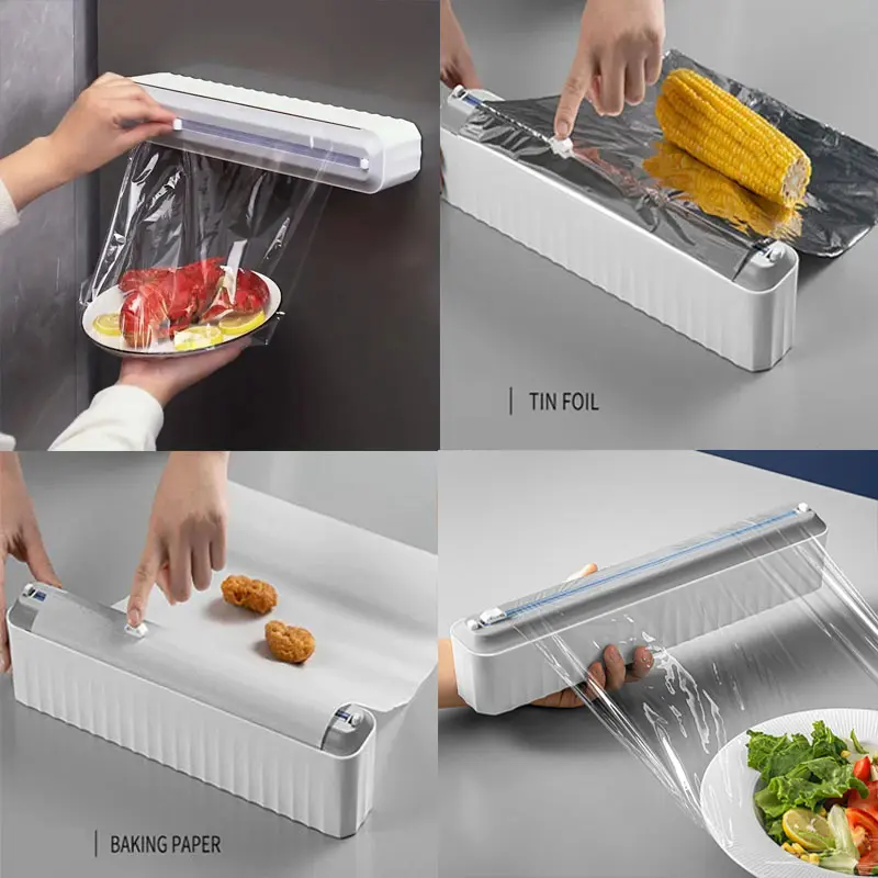 Plastic Cling Film Cutter Wall Mounted Magnetic Suction Fresh-Keeping Film Baking Paper Tin Foil Cutter Dispenser Kitchen Tools