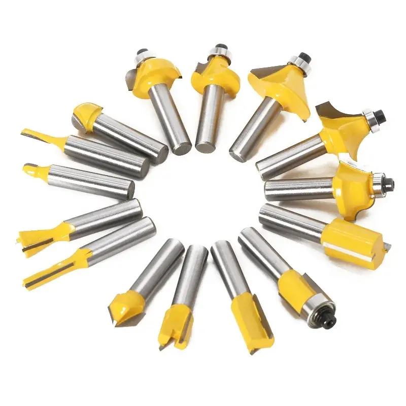 15pcs/Set Milling Cutter 1/4 Shank Wood Cutter Carbide Mill Woodworking Trimming Engraving Cutting Tools Carpentry Accessories