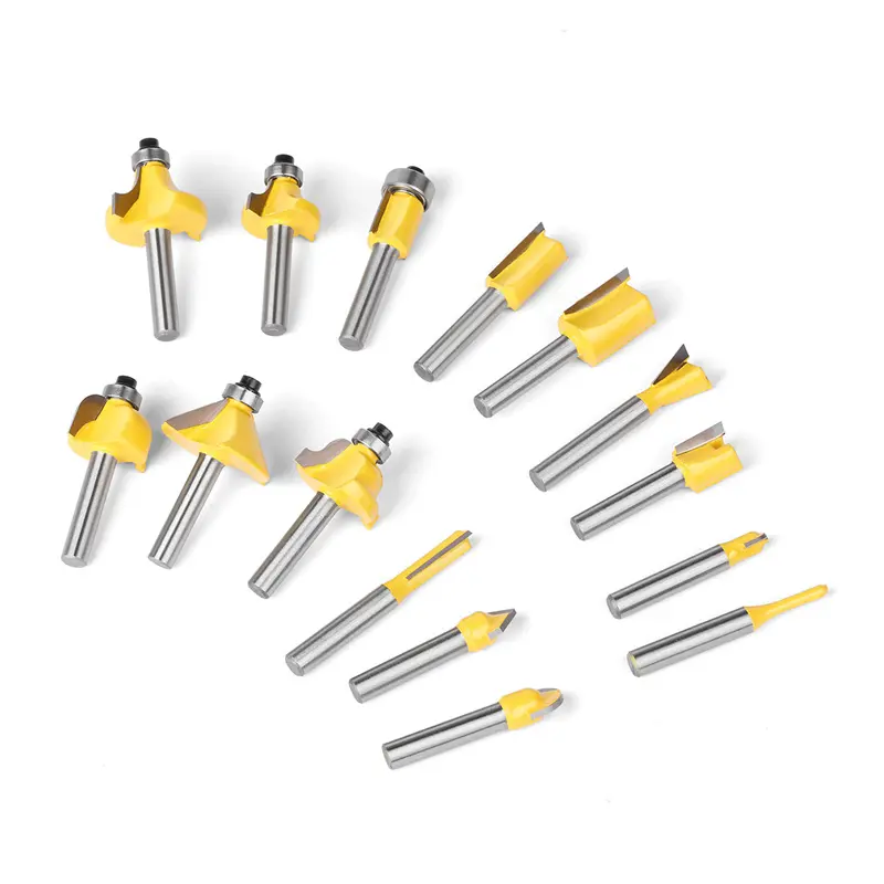 15pcs/Set Milling Cutter 1/4 Shank Wood Cutter Carbide Mill Woodworking Trimming Engraving Cutting Tools Carpentry Accessories