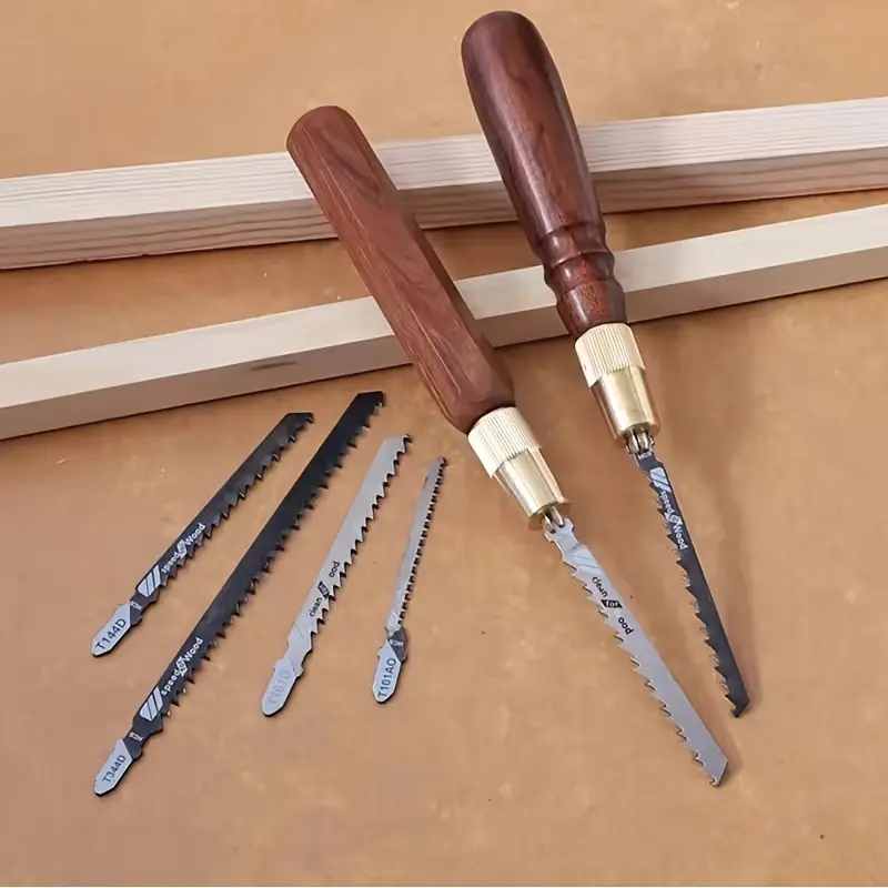 1 Set Mini Detachable Hand Saw Round/Hexagonal Wooden Handle High Carbon Steel Handheld Saw With 5 Saw Blades For Woodworking