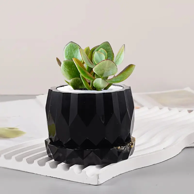 1 Set Silicone Planter Molds For Concrete Flower Pot And Saucer DIY Diamond Shaped Faceted Vase Silicone Molds Garden Decoration