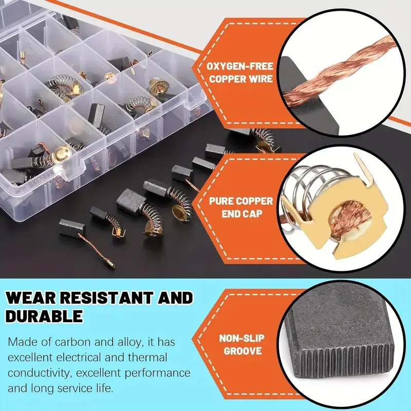 40pcs Motor Carbon Brush Electric Motors Graphite Brush 10 Different Types Generic Replacement Power Tool Components With Box