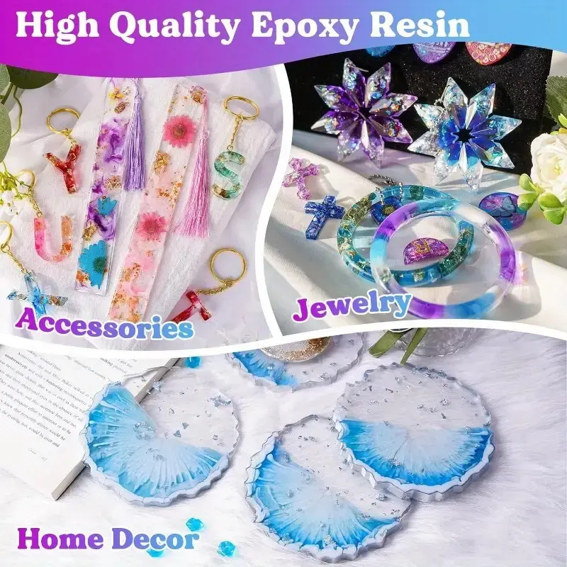 Clear Epoxy Resin Kit 16.9oz Bubble-Free Fast Cure Low Odor Casting Resin For DIY Art Jewelry Tabletop Wood And Mold Crafts