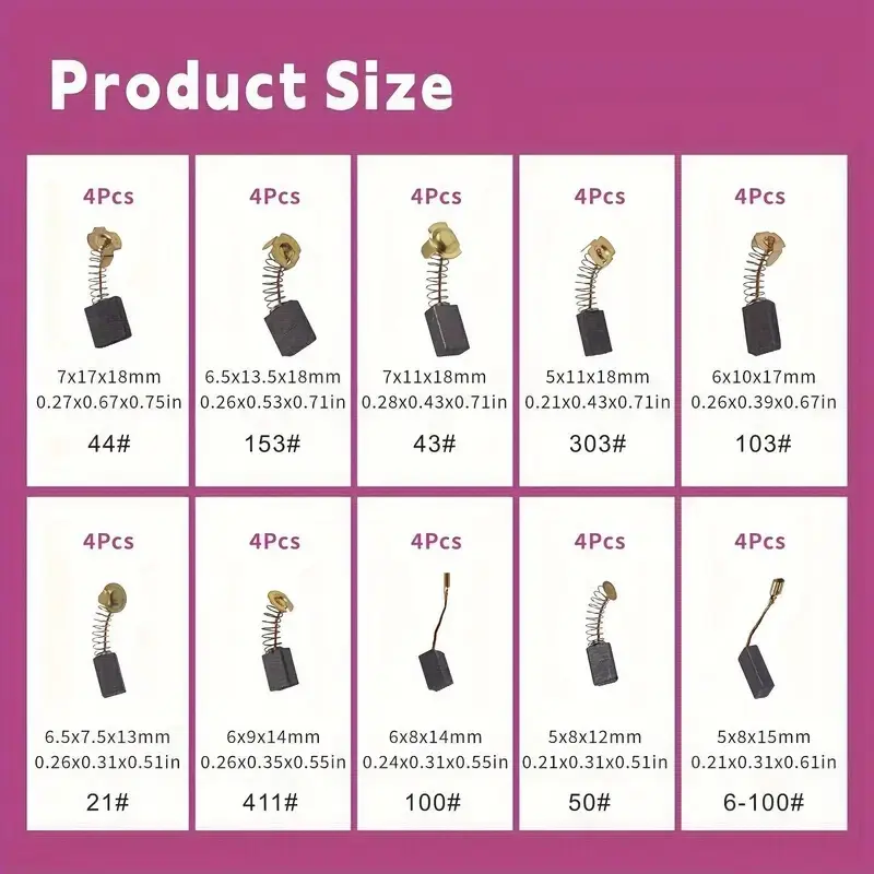 40pcs Motor Carbon Brush Electric Motors Graphite Brush 10 Different Types Generic Replacement Power Tool Components With Box