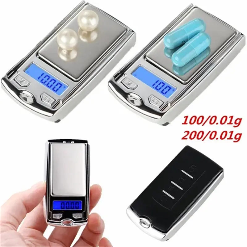 Mini Electronic Digital Pocket Scale 100g 0.01g/200g 0.01g Mini Key Style Portable Precision Weighing LCD Backlit Display Scales