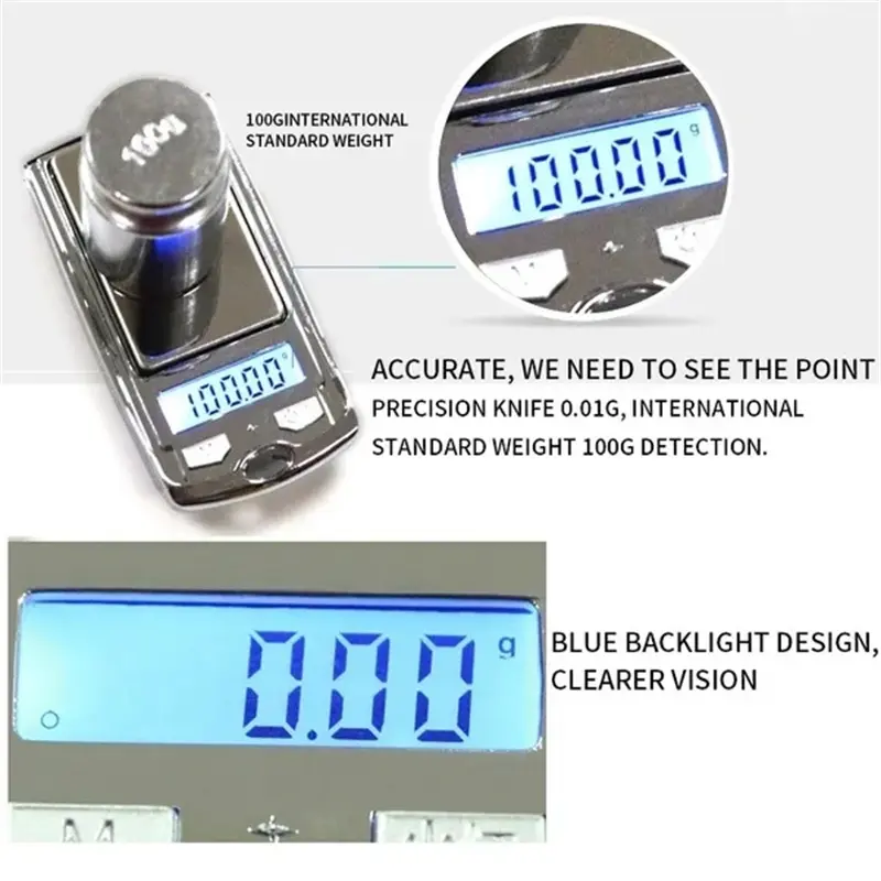 Mini Electronic Digital Pocket Scale 100g 0.01g/200g 0.01g Mini Key Style Portable Precision Weighing LCD Backlit Display Scales