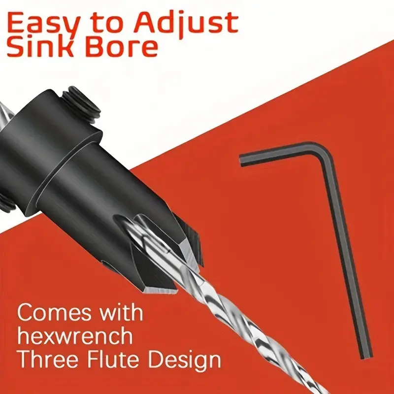 5pcs 1/4 Hex Handle Conical Countersunk Drill Hex Core Drill Bit Woodworking Hole Opener With 1 Hex Wrench Carpentry Accessories