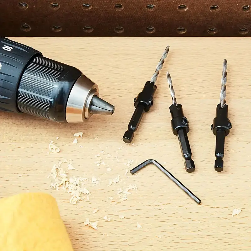5pcs 1/4 Hex Handle Conical Countersunk Drill Hex Core Drill Bit Woodworking Hole Opener With 1 Hex Wrench Carpentry Accessories