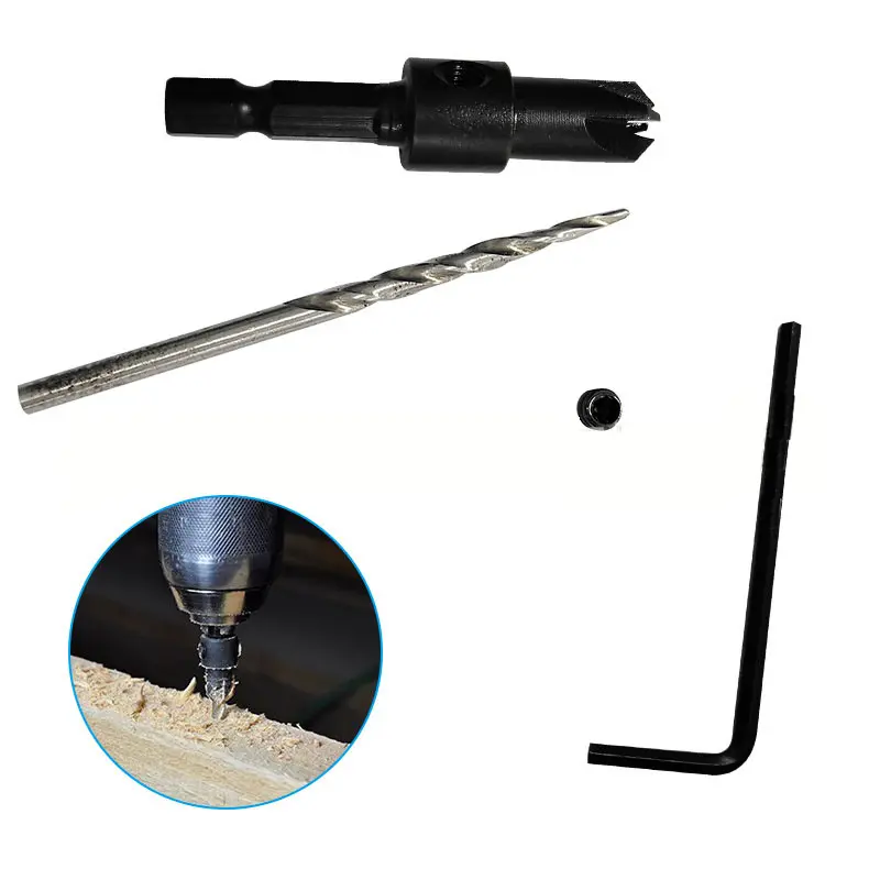 5pcs 1/4 Hex Handle Conical Countersunk Drill Hex Core Drill Bit Woodworking Hole Opener With 1 Hex Wrench Carpentry Accessories