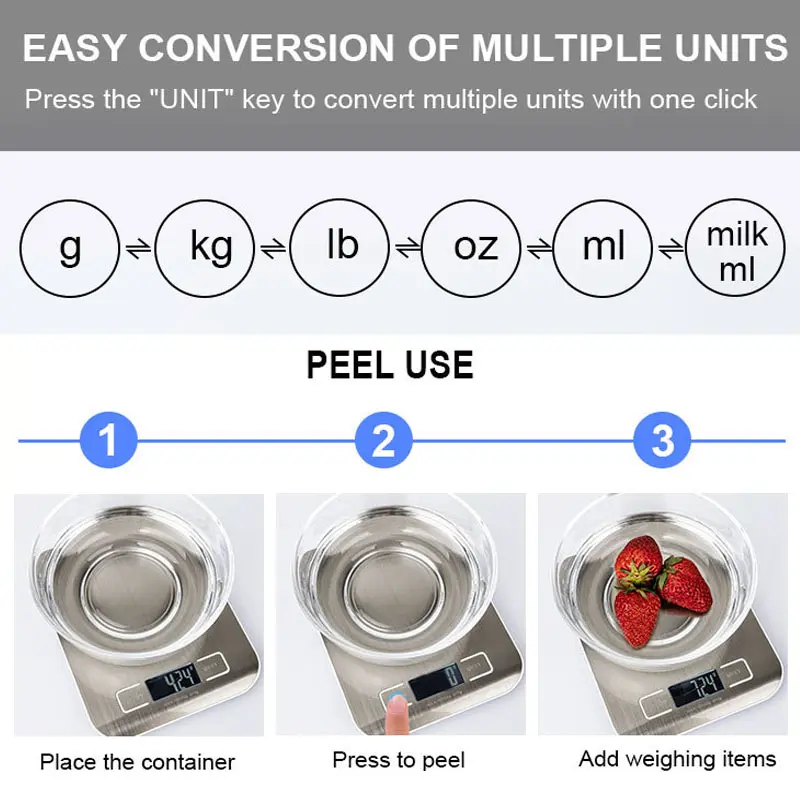 1pc Digital Kitchen Scale Stainless Steel Food Pocket Scale LCD Display Precision Electronic Jewelry Scale Kitchen Gadgets
