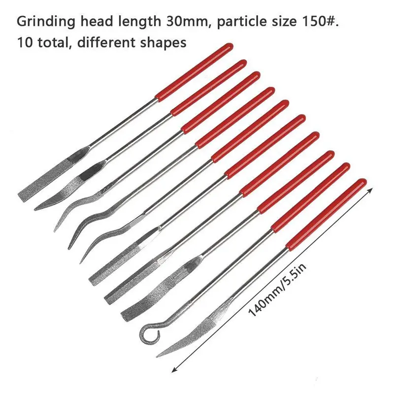 10pcs Mini Diamond File Set Fine 150 Grit Diamond File Flat Triangle Needle Files For Metal Glass Ceramic Woodworking Tools