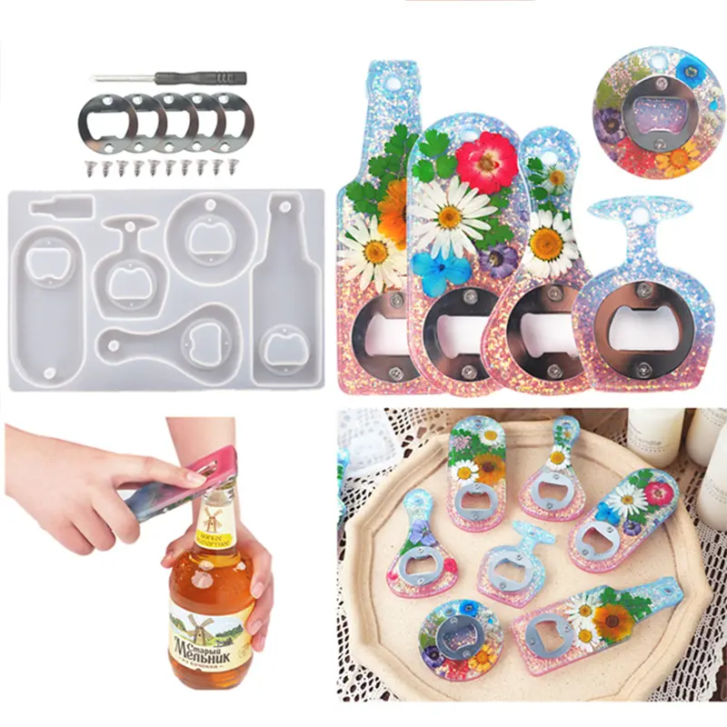 DIY Beer Bottle Opener Resin Liquid Mold Set Beer Opener Tools Making Silicone Mold For Beverage Accessories Party Supplies
