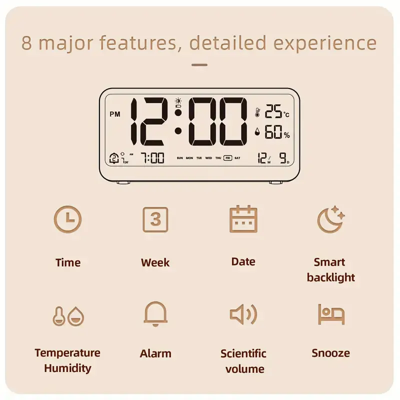 1pc LCD Electronic Alarm Clock Students Mute Temperature Humidity Calendar Digital Clock Snooze Function Alarm Clock Home Decor
