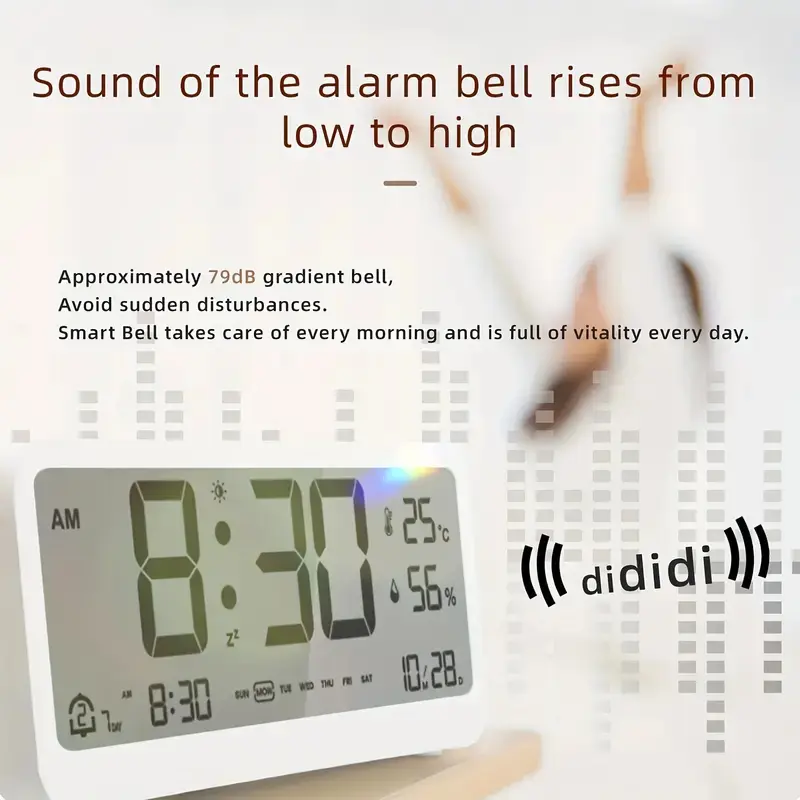 1pc LCD Electronic Alarm Clock Students Mute Temperature Humidity Calendar Digital Clock Snooze Function Alarm Clock Home Decor