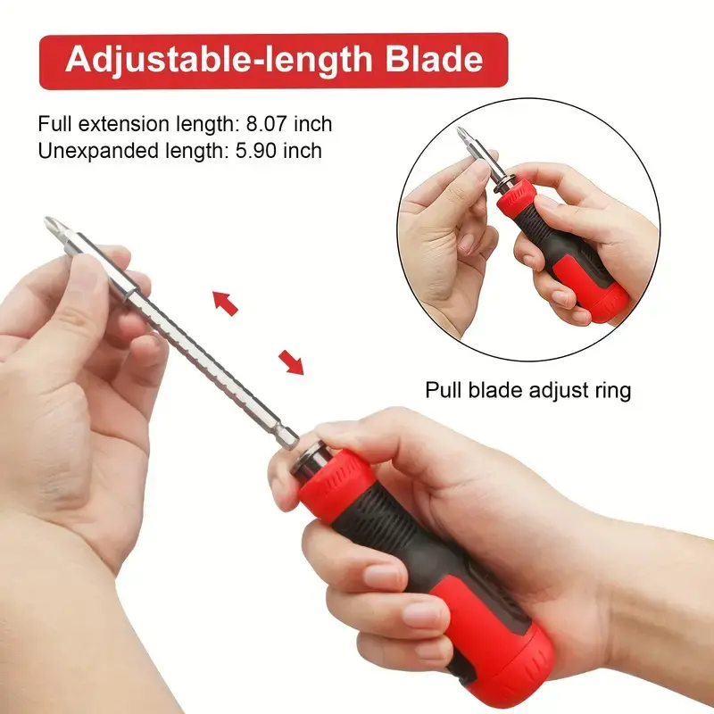 13 In 1 Multi Adjustable Ratchet Screwdriver Set Repair Tools With Torx Safety Flat Head Phillips Hex Square And 1/4 Nut Drivers