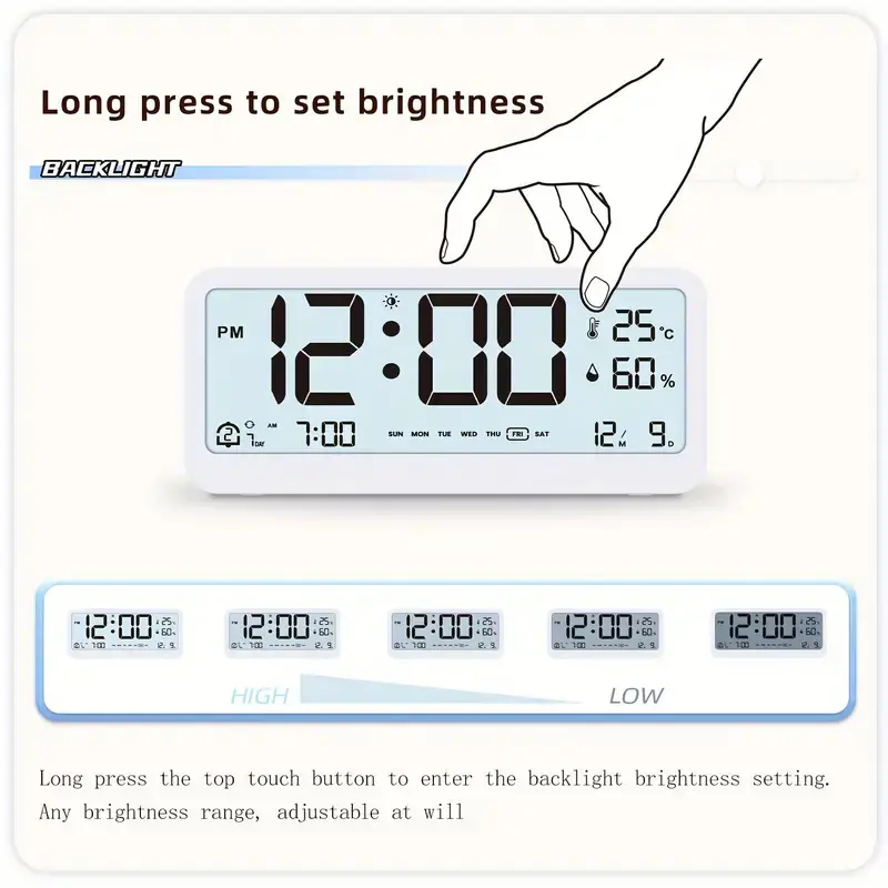 1pc LCD Electronic Alarm Clock Students Mute Temperature Humidity Calendar Digital Clock Snooze Function Alarm Clock Home Decor