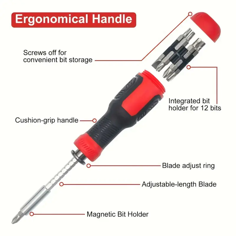 13 In 1 Multi Adjustable Ratchet Screwdriver Set Repair Tools With Torx Safety Flat Head Phillips Hex Square And 1/4 Nut Drivers