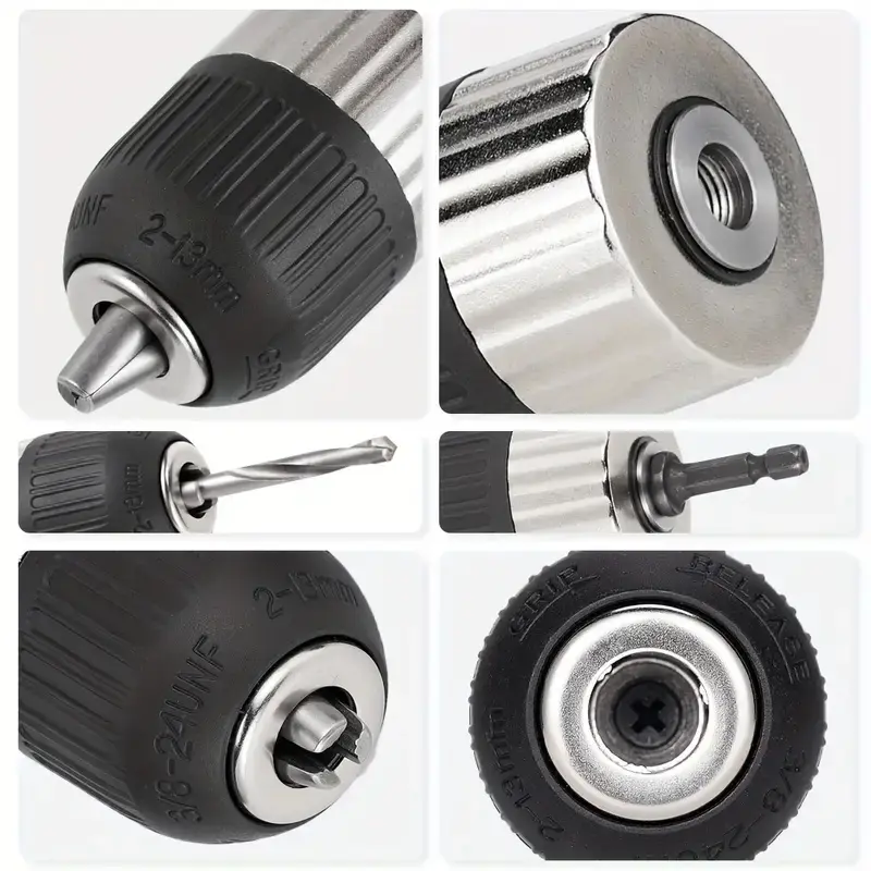 Keyless Self-Locking Drill Chuck Adapter 2-13mm 3/8-24UNF Hex Shank Quick Release Impact Ready Electric Drill Chuck Driver Tools