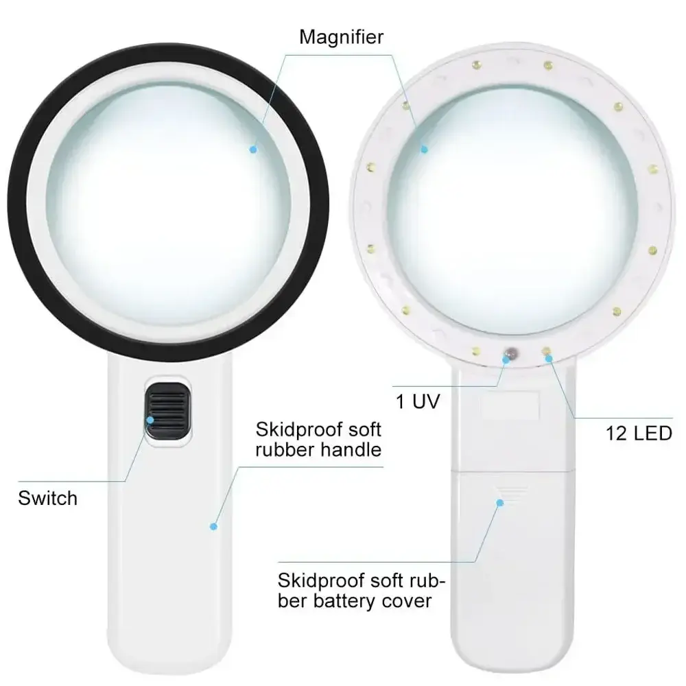 30X Magnifier Handheld LED Glasses With Illumination Microscope Magnifying Glass Lens Reading Jewelry Glass Repair Tool