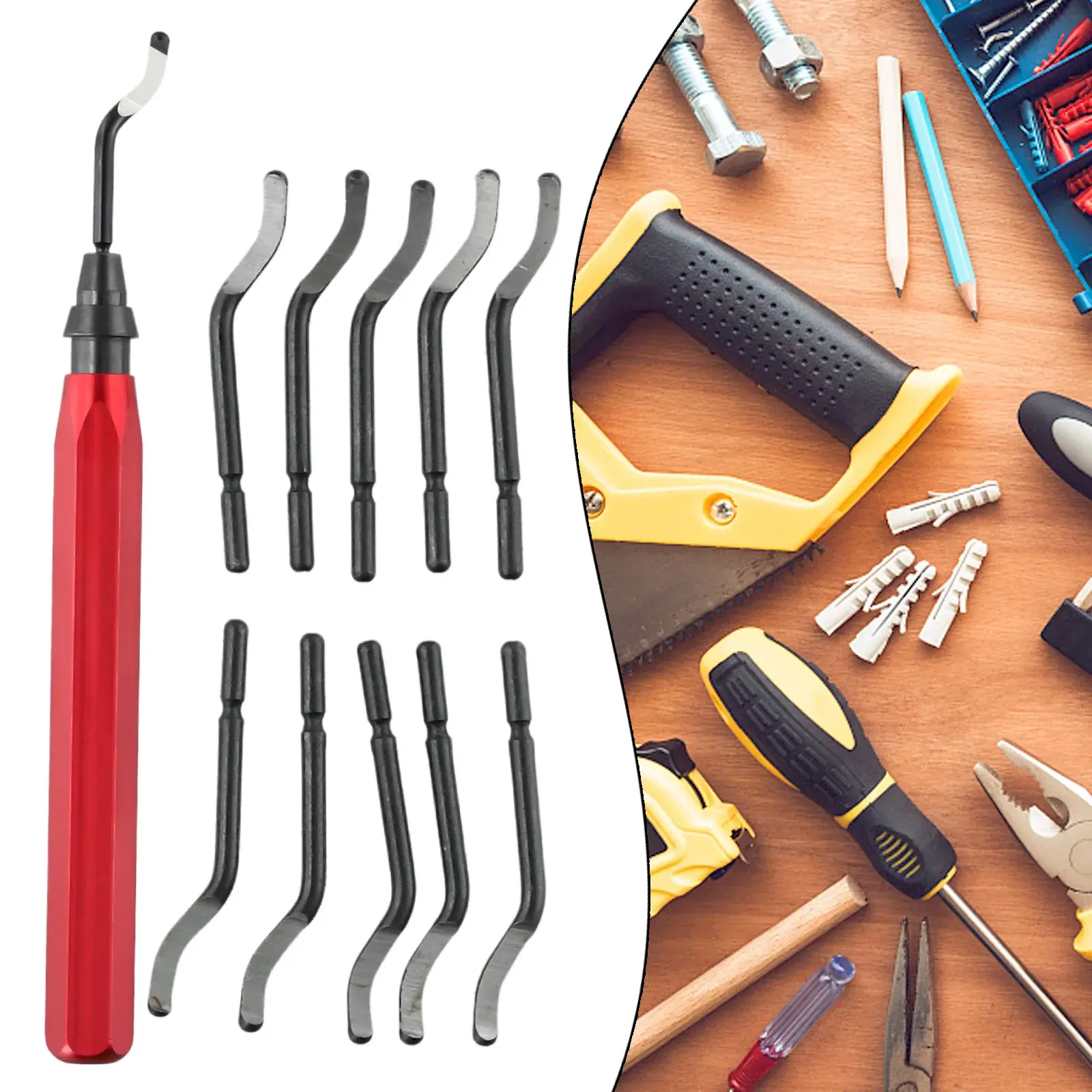 RB1000 Handle Burr Deburring Remover Cutting Tool With 10Pcs Rotary Deburr Blade Professional Deburring Tool Kit