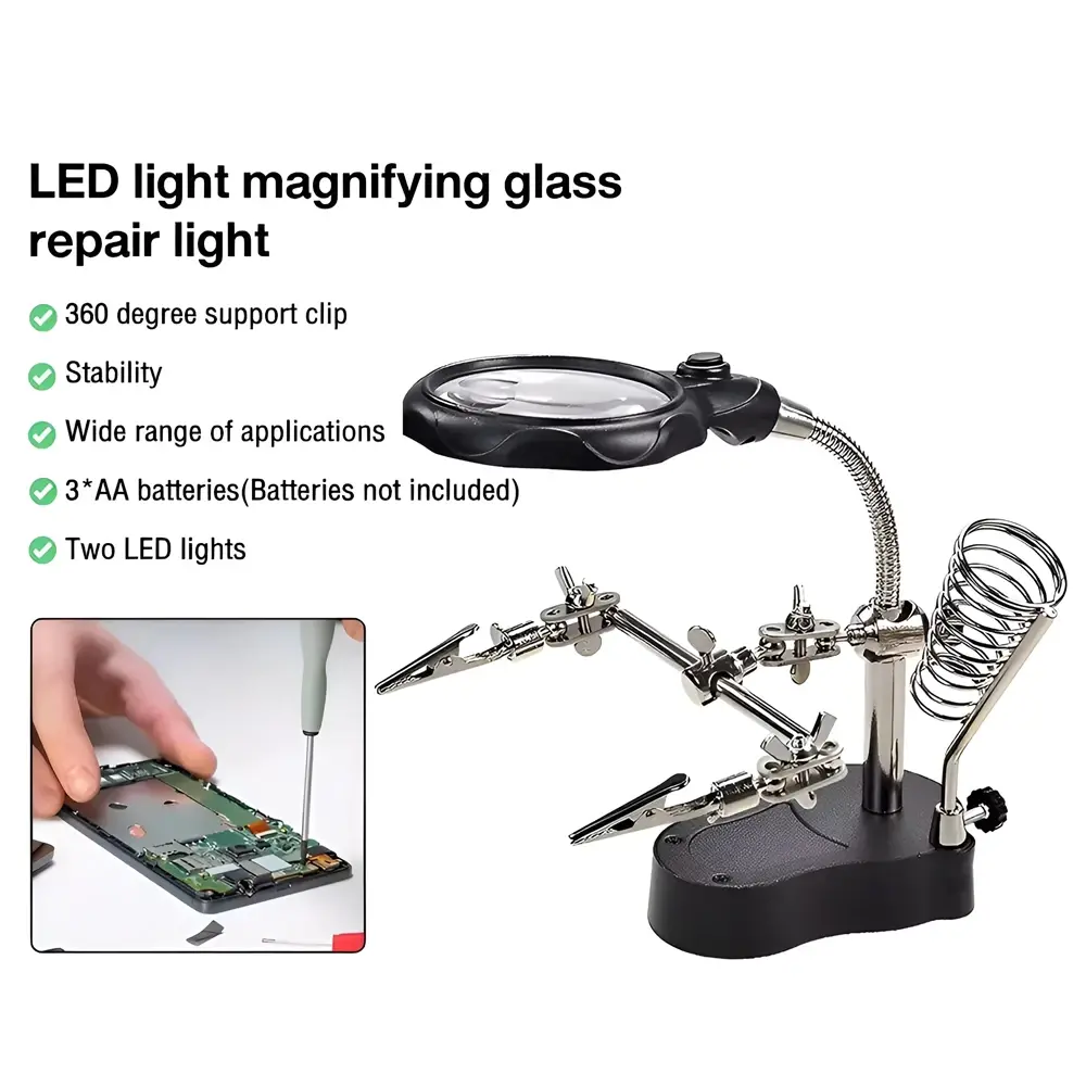 Magnifier LED Lighting Soldering Stand Desktop Soldering Holder Welding Equipment Repair Tool Auxiliary Tool Third Hand Helping