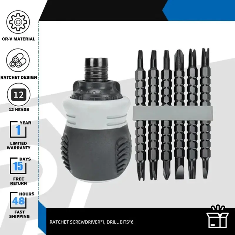 Ratchet Screwdriver Set High Hardness Short Shaped Radish Head Labor-saving Multi-functional Dual-purpose