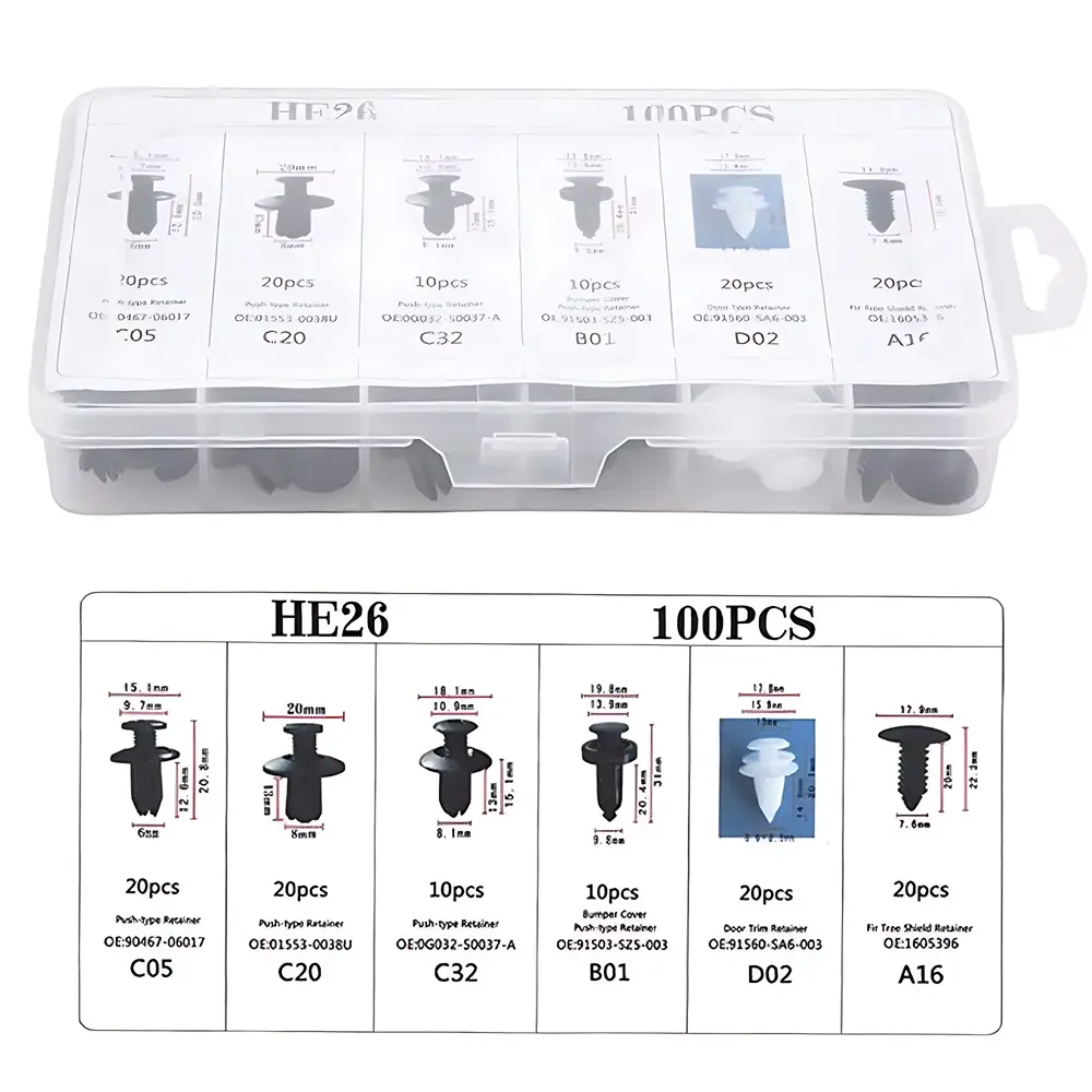 100pcs Auto Fastener Clip Kit Fender Rivet Clips Car Body Push Retainer Pin Rivet Bumper Door Trim Panel Retainer Car Clips